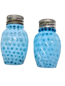 ANTIQUE BLUE GLASS VICTORIAN SALT AND PEPPER