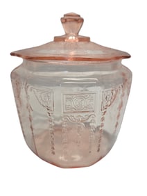 VINTAGE ANCHOR HOCKING PRINCESS PINK DEPRESSION GLASS COOKIE JAR