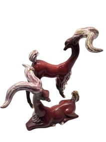 VINTAGE 60S MCM PAIR OF GLAZED ANTELOPES STATUES SIGNED