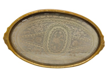 ANTIQUE CELLULOID AND GLASS DRESSER TRAY WITH LACE INSIDE