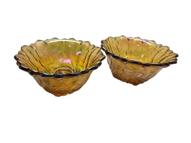 ANTIQUE INDIANA GLASS MARIGOLD CARNIVAL GLASS CANDLE HOLDERS