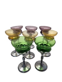 VINTAGE ART DECO CAMBRIDGE FARBERWARE COLORED GLASS AND CHROMIC GLASSES SET OF 8