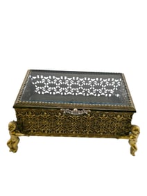 VINTAGE GLASS FILIGREE JEWELRY CASKET