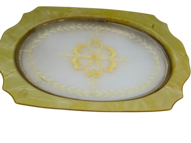 ANTIQUE CELLULOID AND GLASS TRAY