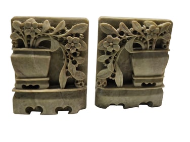 VINTAGE CARVED SOAPSTONE BOOK ENDS