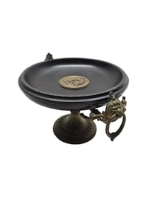 ANTIQUE UNIQUE METAL COIN DISH WITH GRIFFIN HANDLE