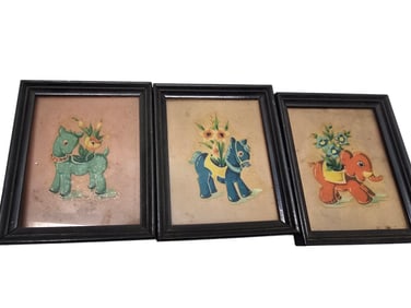 VINTAGE TRIO OF FRAMED COLORFUL ANIMAL PICTURE