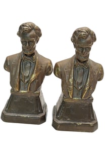 VINTAGE ARMOR BRONZE CO POT METAL ABE LINCOLN BOOKENDS