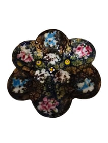 VINTAGE ENAMEL OVER COPPER OR METAL SCALLOPED DISH