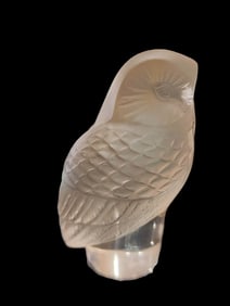 VINTAGE LALIQUE OWL STATUE PAPERWEIGHT SIGNED