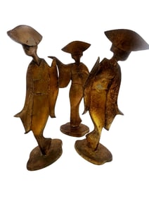 VINTAGE TRIO OF BRASS/ BRONZE MCM ASIAN FIGURINE STATUES