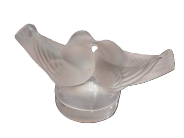VINTAGE SIGNED LALIQUE DOUBLE BIRD SMALL STATUE AS IS