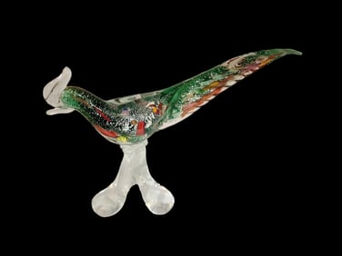 VINTAGE MCM ART GLASS MURANO MILLEFIORI GLASS PHEASANT STATUE