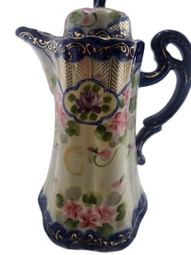ANTIQUE PORCELAIN HOT CHOCOLATE POT WITH BEADED OVERLAY DESIGN
