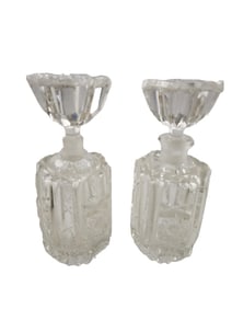 PAIR OF VINTAGE DECORATIVE CUT CRYSTAL PERFUME BOTTLES- AS IS