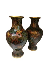 VINTAGE PAIR OF CLOISONNE VASES