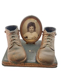VINTAGE BRONZED BABY SHOES AND PICTURE