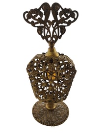 VINTAGE CZECH FILIGREE FACETED GLASS CABACHON PERFUME BOTTLE