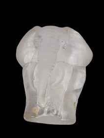 SIGNED VINTAGE MATS JOHASSON DATED LEAD CRYSTAL ELEPHANT STATUE OR BOOKEND