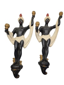 PAIR OF HOLLYWOOD REGENCY BLACKAMOOR WALL SCONCES