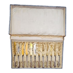 EARLY 6 PCS KNIFE/FORK SET IN ORIGINAL BOX BY C FESENMEYER