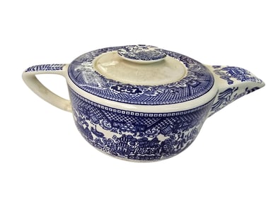 ANTIQUE BLUE WHITE ASIAN SCENE PITCHER
