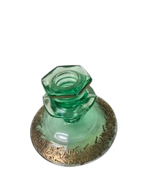 ANTIQUE DEPRESSION GLASS SINGLE GREEN CANDLE HOLDER