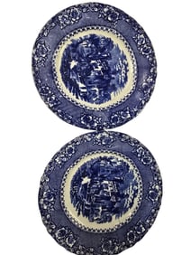 ANTIQUE ALHAMBRA FLOW BLUE PAIR OF PLATES