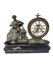 Antique Ansonia Clock Co Figural Mantle Clock Sir Issac Newton