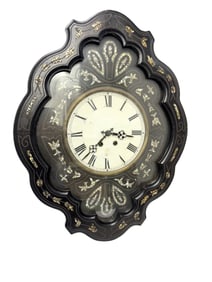 Antique French Mother of Pearl Inlay Pendulum Wall Clock