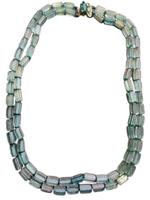VINTAGE UNUSUAL CONFETTI ATLAS GLASS DOUBLE STRAND NECKLACE W/ RHINESTONE CLASP