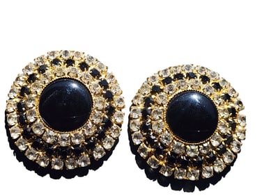VINTAGE 80'S UNSIGNED RHINESTONE CLIP EARRINGS