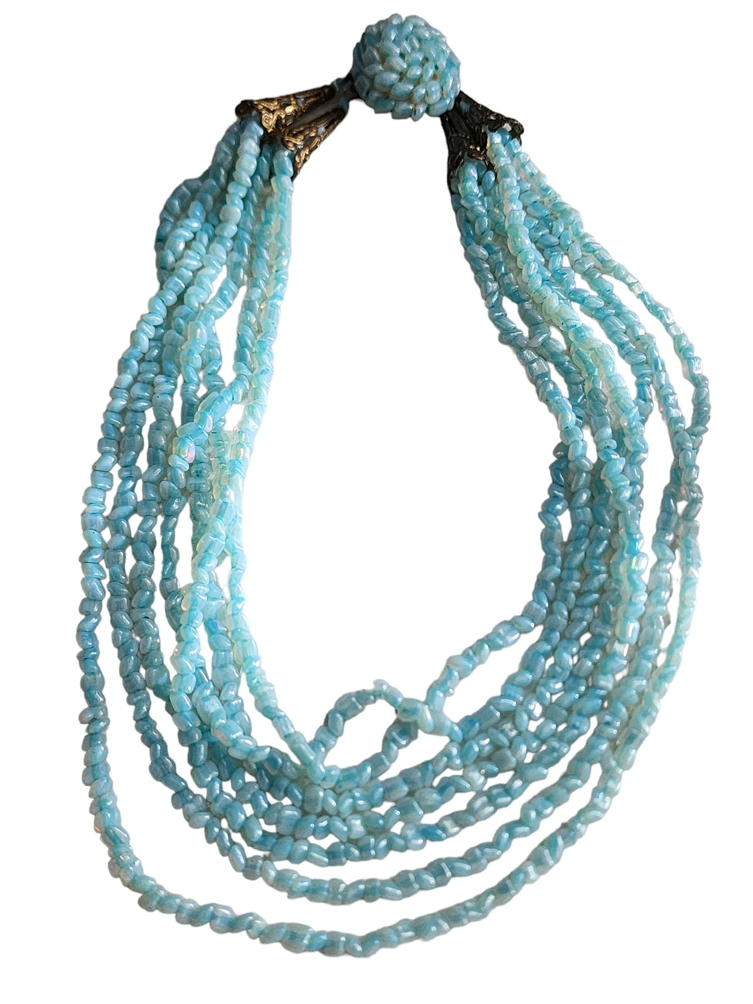 VINTAGE OPALESCENT GLASS MULTI STRAND LAYERED NECKLACE (1 of 5)