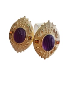 VINTAGE FABULOUS 80'S MOLDED GLASS SIGNED MARESCO? CLIP EARRINGS