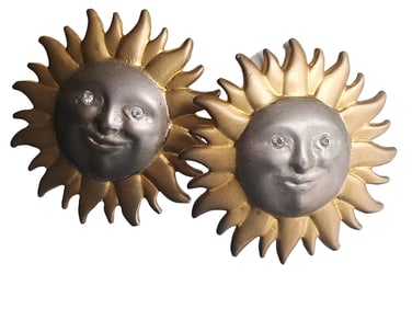 VINTAGE 80S TWO TONE SUN CLIP EARRINGS