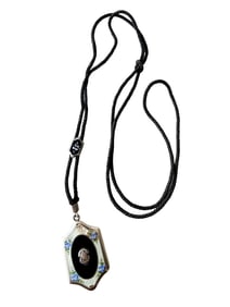 ANTIQUE ART DECO ENAMEL & STERLING LOCKET NECKLACE