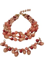 VINTAGE SIGNED DEAUVILLE TRIPLE STRAND ACRYLIC NECKLACE & DANGLE BRACELET