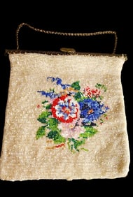 ANTIQUE BEADED FLOWER BAG
