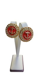 VINTAGE 80S ENAMEL & RHINESTONE ANCHOR CLIP EARRINGS