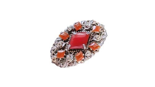 VINTAGE CZECH STYLE CARNELIAN GLASS BROOCH