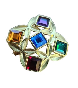 VINTAGE 80S UNSIGNED GLASS MOGHUL BROOCH PENDANT
