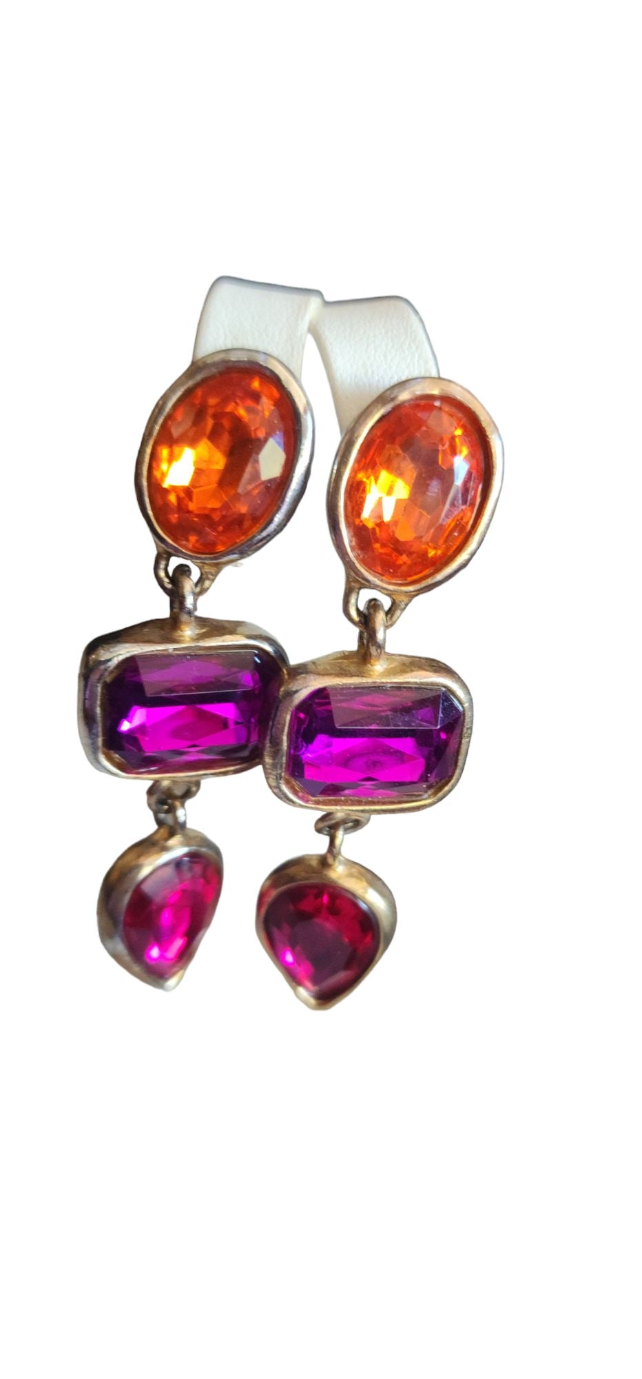 VINTAGE 80S LUCITE MOGHUL DANGLE CLIP EARRINGS (1 of 4)