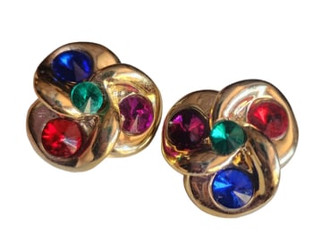 VINTAGE 80S METALIZED PLASTIC ACRYLIC MOGHUL EARRINGS