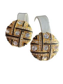 VINTAGE 80S HEAVY UNSIGNED ENAMEL RHINESTONE DESIGNER QUALITY EARRINGS