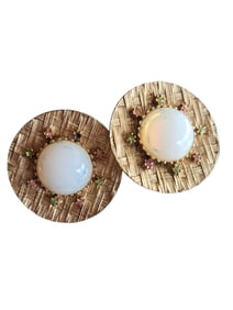 VINTAGE 80S GLASS & BASKETWEAVE CLIP EARRINGS