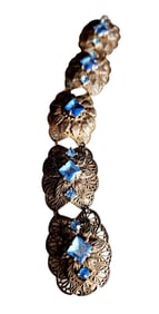 VINTAGE CZECH FACETED GLASS & BRASS FILIGREE BRACELET