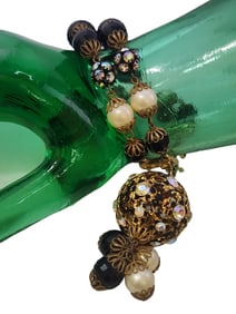 VINTAGE HOBE FAUX CRYSTAL DANGLE BALL CHARM BRACELET