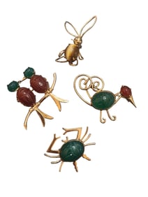 VINTAGE GROUP OF 4 CRITTER BROOCHES SIGNED