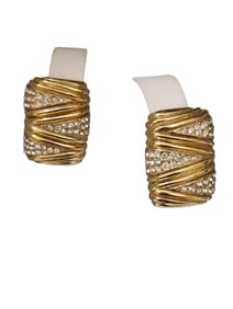 VINTAGE SIGNED HEAVY RHINESTONE ENCRUSTED CINER CLIP EARRINGS