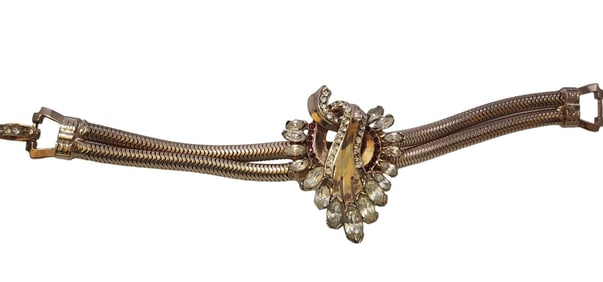 VINTAGE RETRO CORO STYLE RHINESTONE & SNAKE CHAIN BRACELET